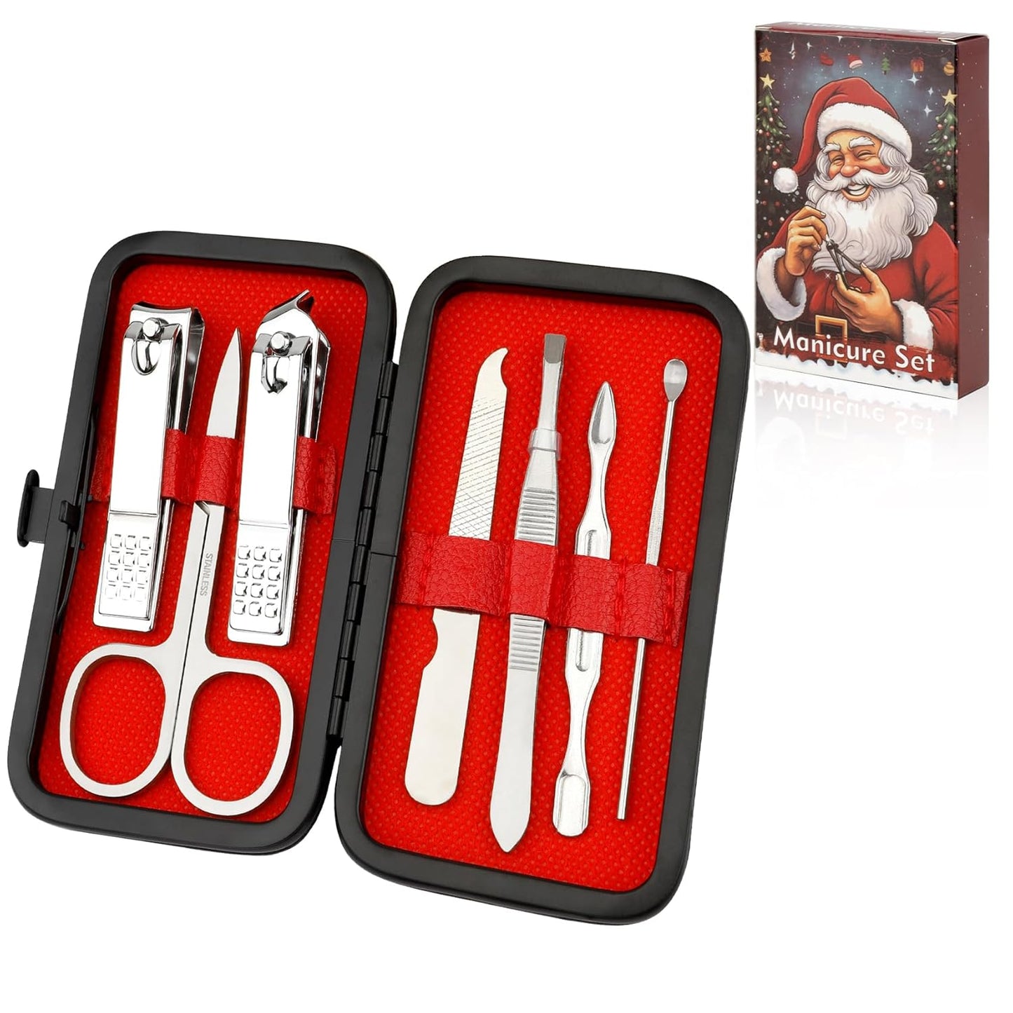 Silver Manicure Set, Nail Clipper Set 7 in 1 Manicure Kit Stainless Steel Nail Clipper Kit Pedicure Kit Portable Nail Grooming Kit Fingernail Toenail Clippers for Men Husband Boyfriend Women