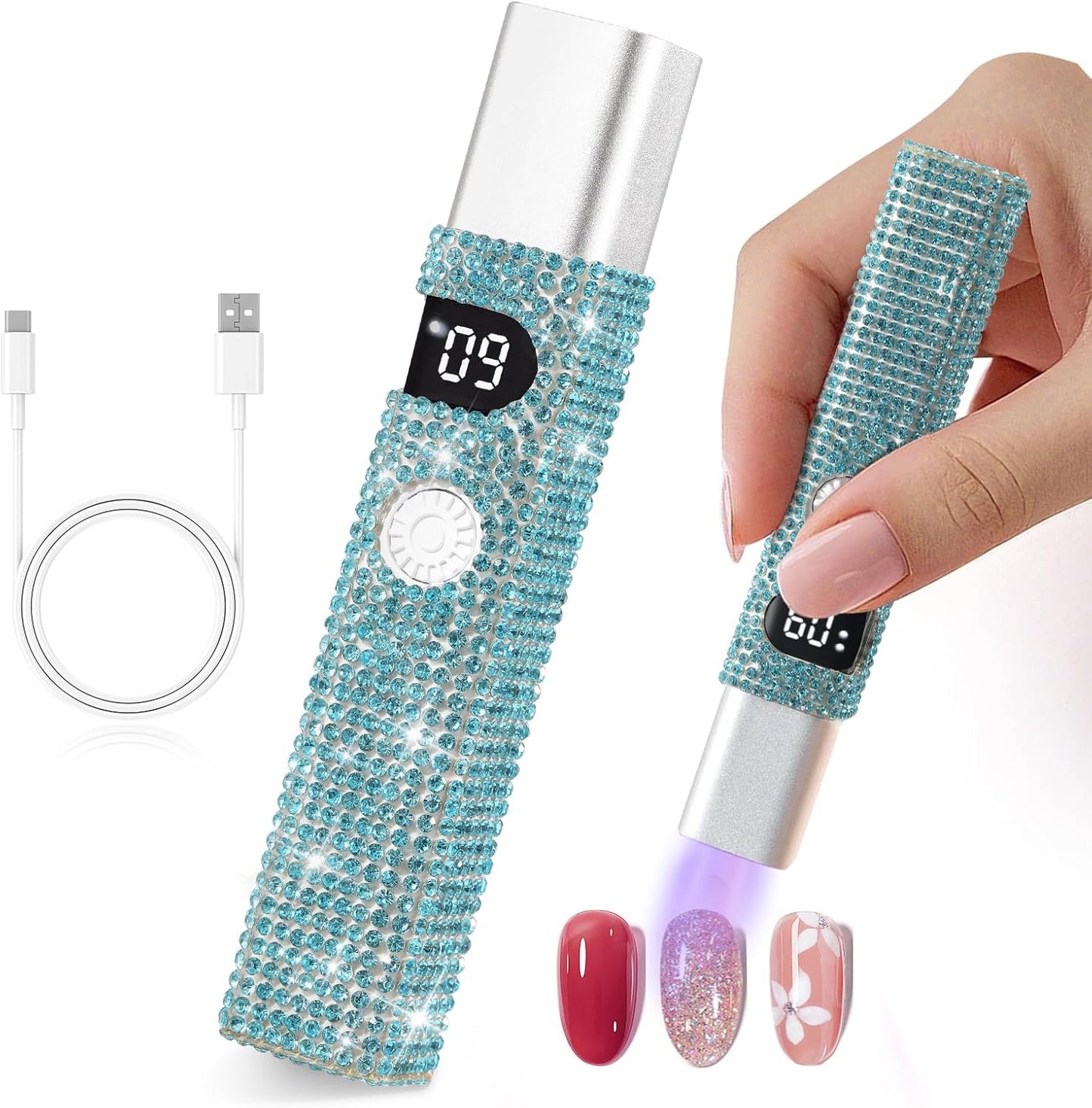 Handheld UV Light for Gel Nails,Mini LED Cordless Nail Lamp for Gel Nail Polish,Portable Flash Cure Lamp,Rechargeable USB Nail Dryer with LCD Display Fast Curing (Blue Diamond)