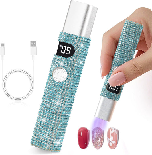 Handheld UV Light for Gel Nails,Mini LED Cordless Nail Lamp for Gel Nail Polish,Portable Flash Cure Lamp,Rechargeable USB Nail Dryer with LCD Display Fast Curing (Blue Diamond)
