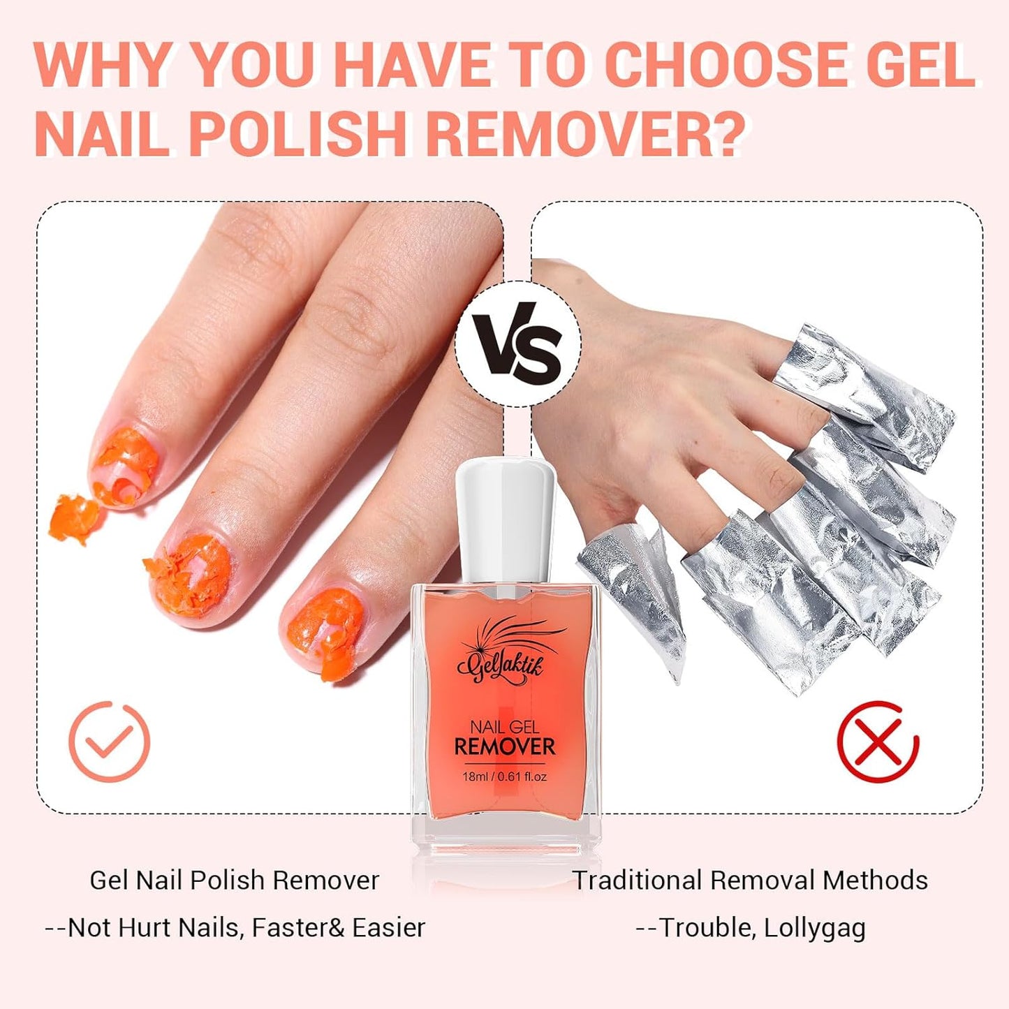 Gel Nail Polish Remover, 2 Pack × 15ml acetone-free Formula Remove Gel Polish for Nails, Quick & Easy Remove in 3-5 Minutes, NO Need Soaking or Foil Wrapping for Nails
