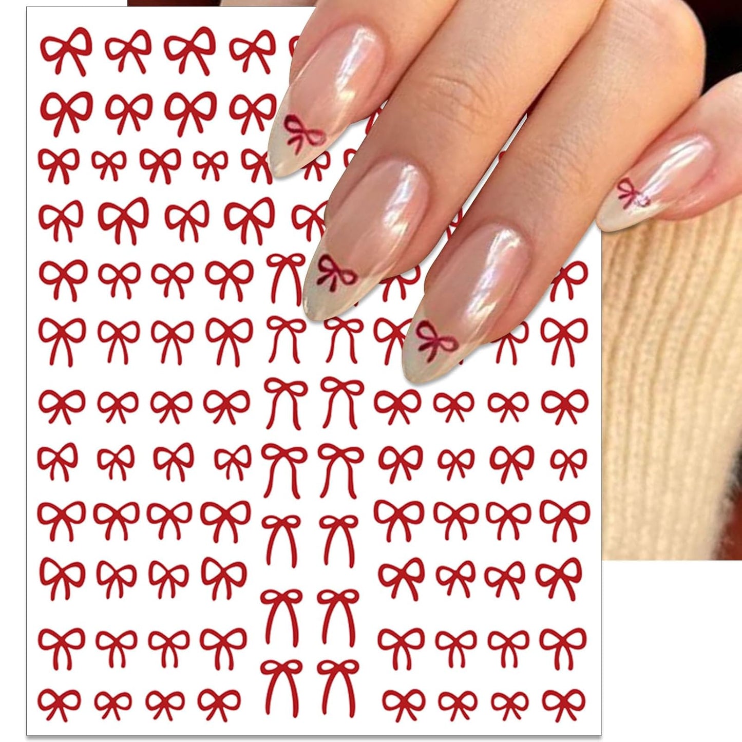 Bow Nail Art Stickers - Colorful Mini Bow Self-Adhesive Nail Decals for DIY Valentines Day Manicure (6 Sheets)