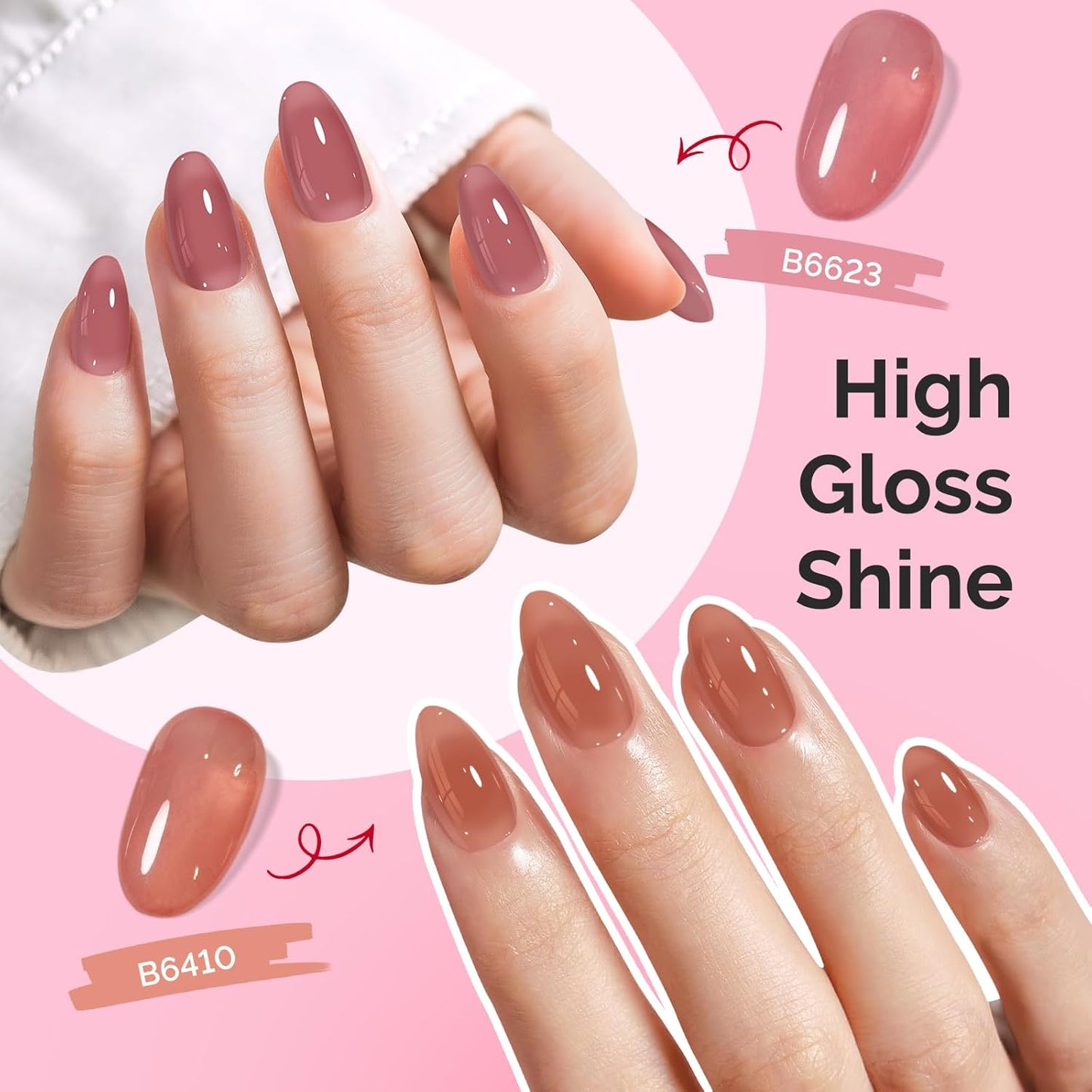 MelodySusie Jelly Gel Nail Polish Set,6 Transparent Colors,Milky or Jelly Texture,Pink and Nude Versatile Colors Soak Off UV LED Light Cure or Salon Manicure and Nail Art DIY at Home
