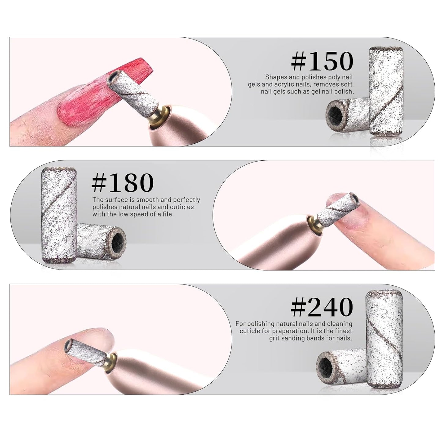 200 Pcs Nail Sanding Bands, 150 Grit Small Sanding Bands for Nail Drill, A Mixed Pack of Mini Sanding Band for Nails Tech and Professional Acrylic Gel Manicures (150#Pink+150# Pink)