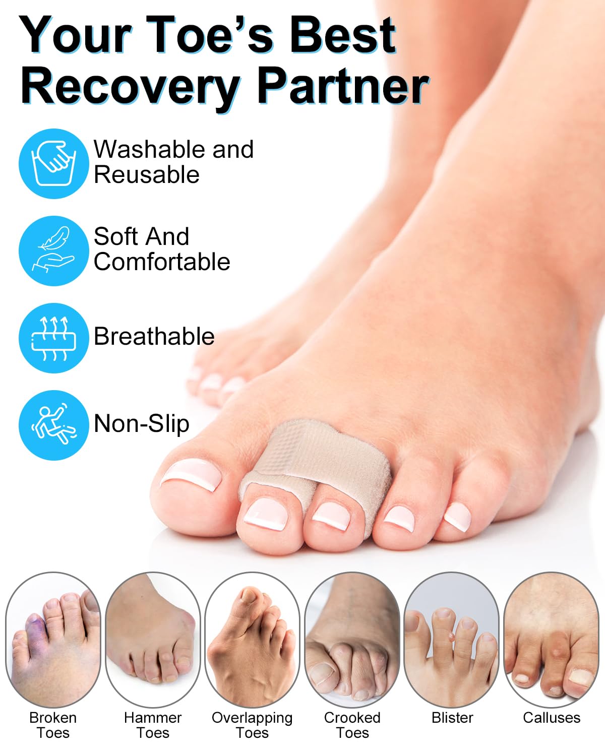 8 Pack Hammer Toe Corrector, Toe Straighteners for Women & Men, Fabric Buddy Wraps for Broken Toes, Hammer Toe Splint for Curled and Bent Toes(skin)