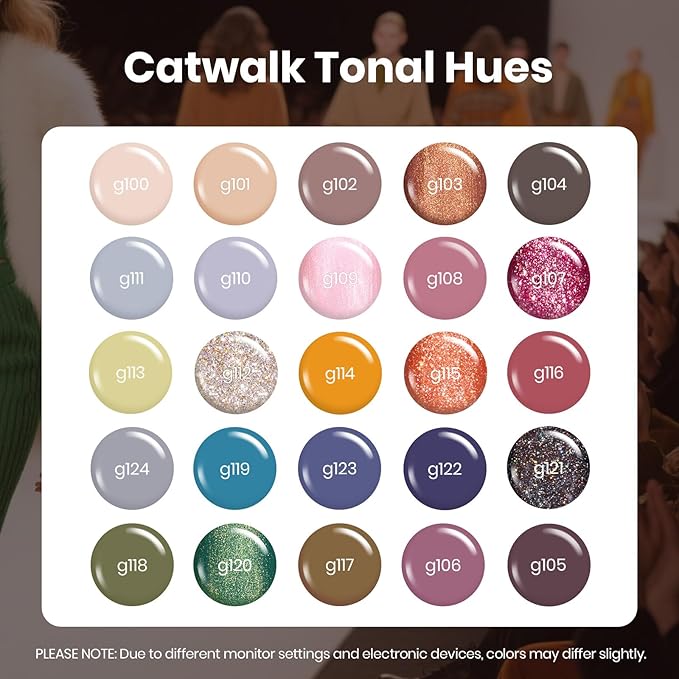 Beetles Fall Gel Nail Polish Set – Catwalk Tonal Hues 25 Colors Gel Polish, Nude Brown Yellow Purple Green Glitter with Base Glossy Mattle Top Coat Soak Off UV LED Winter Manicure Gift for Women