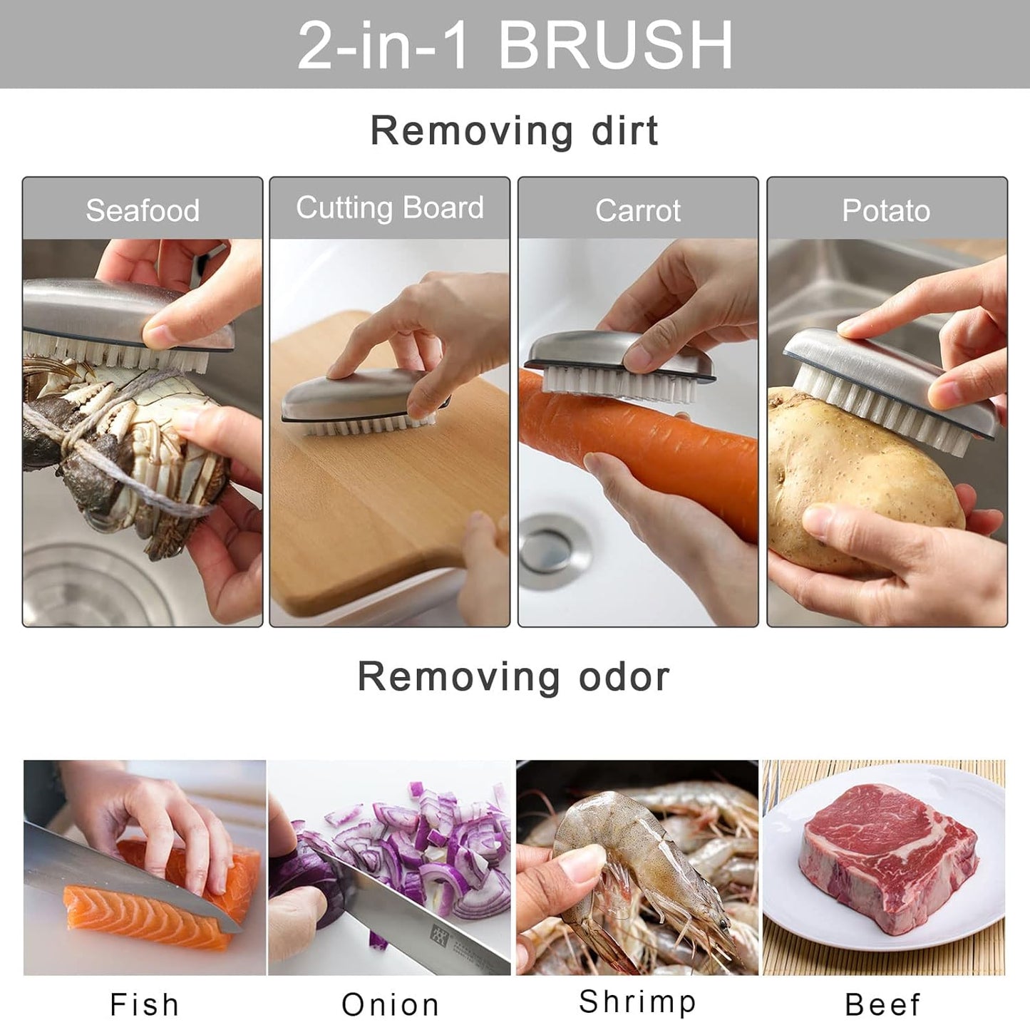 2 Pieces Nail Brushes for Cleaning, Beomeen Stainless Steel Fingernail Cleaner, Hand Nail Toes Cleaning and Scrubbing Brushes, Pedicure Nail Scrubber Non-Slip for Kitchen, Men & Mechanics