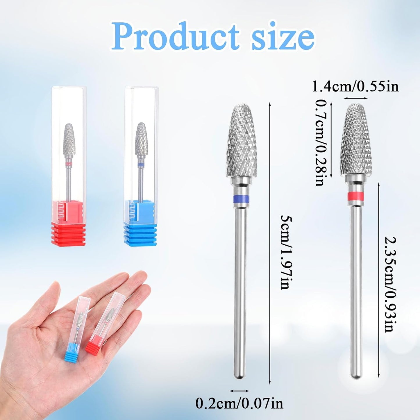 3/32" 5 In 1 Nail Drill Bits, 2 Pack Tungsten Safety Drill Bits Tech Nail Art Tools, Manicure Pedicure Shapen Remove Tools for Manicurist Nails Salon Gel Polishing(Round Head)