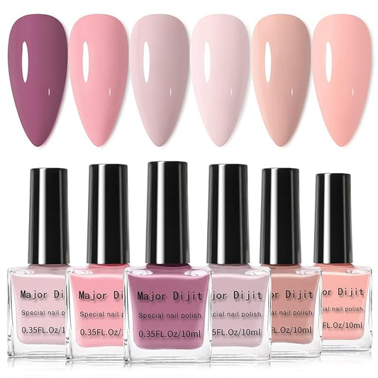 DouborQ 6 Colors Neutral Nude Nail Polish Set Nude Pink Finger Nail Polish Bulk Manicure Nail Art Home Salon Long-lasting Sequins Nail Art Varnish (19-24)