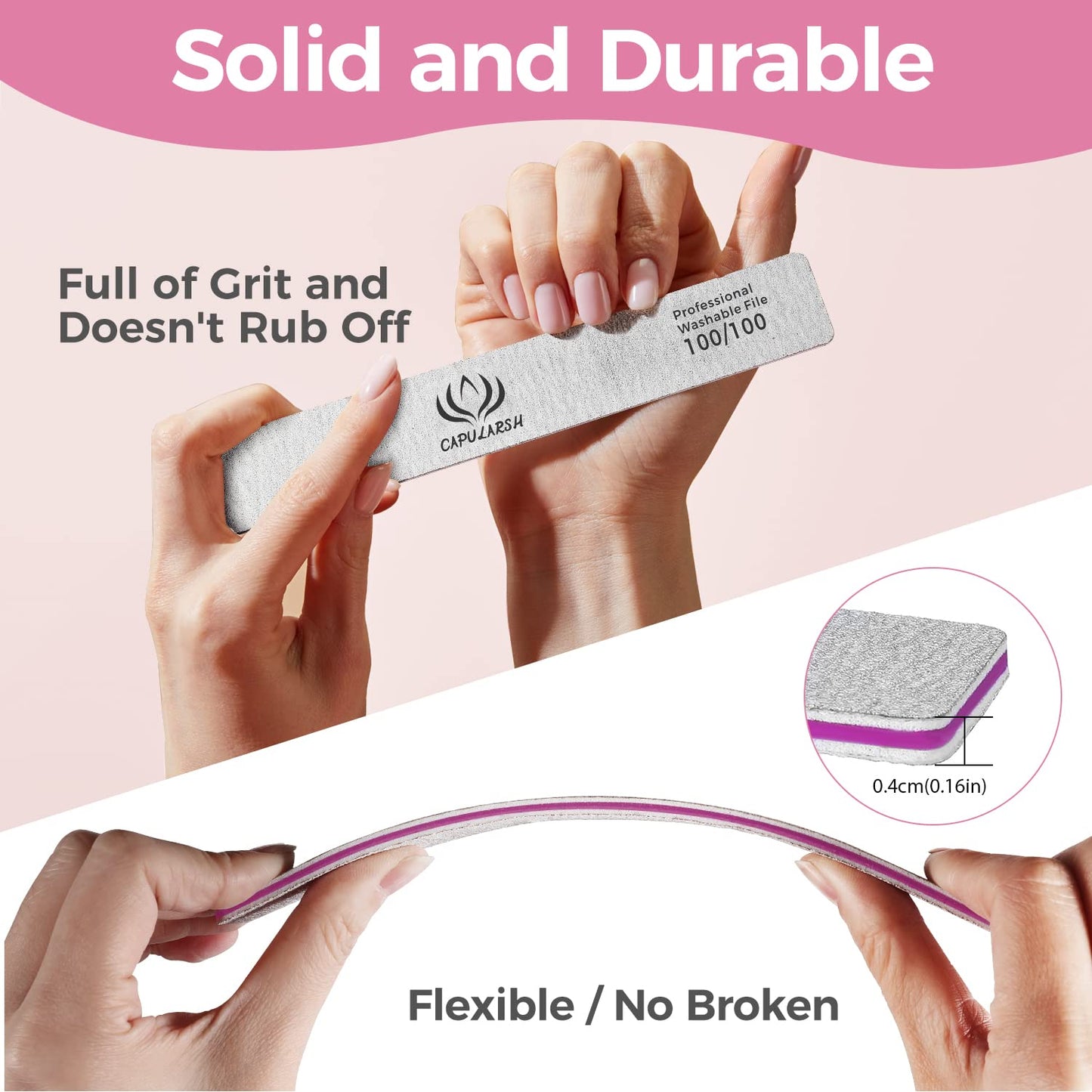 18pcs Nail File for Acrylic Nails - Capularsh 100/180 Grit Professional Double Side Emery Boards, Reusable Coarse Nail File for Acrylic Gel Dip False Nail Home and Salon Use