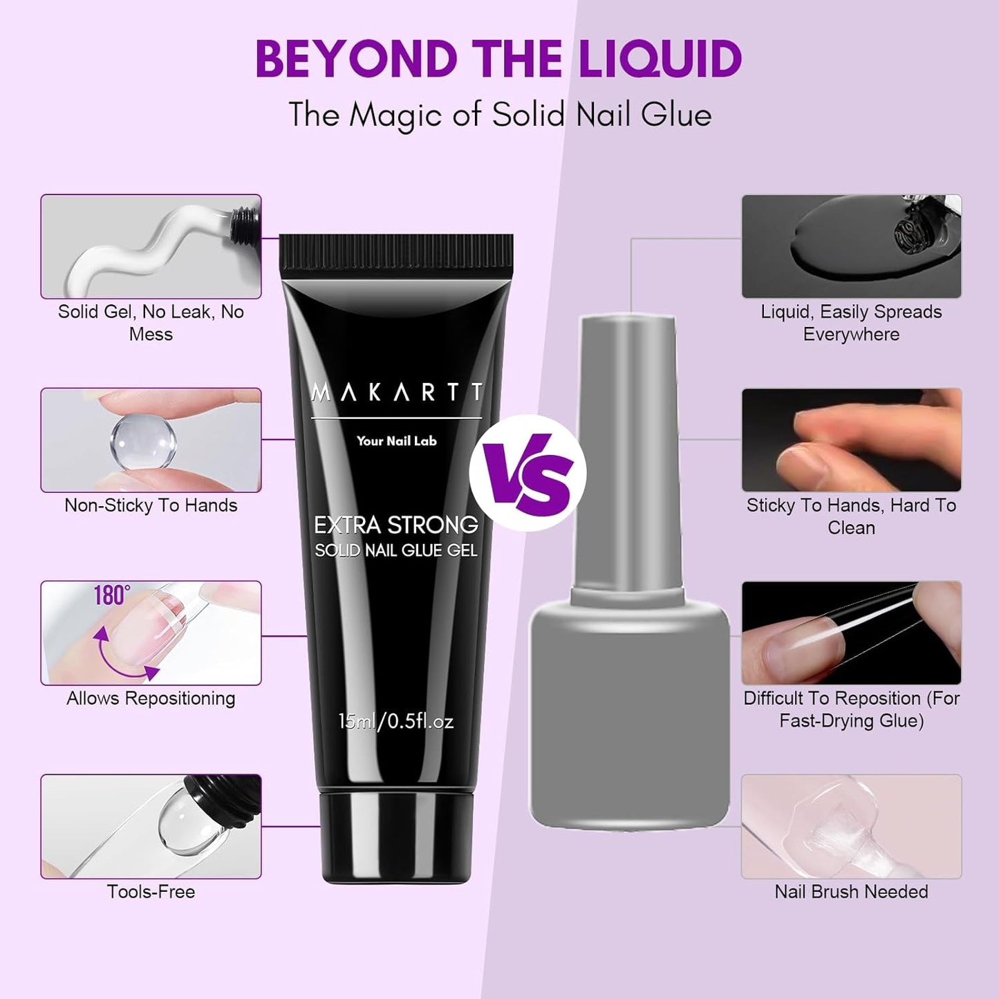 Makartt Solid Nail Glue Gel: Super Strong Nail Glue for Press On & Acrylic Nails, 3D Gel Nails Art Design, Long Lasting Clear Adhesive 15ML, UV Lamp Cured, Ideal for Home Salon DIY Use