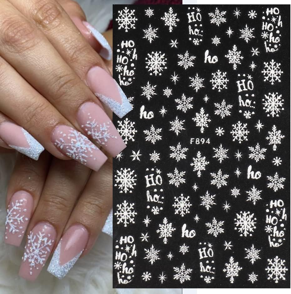 8 Sheets Christmas Nail Art Stickers Decals Self-Adhesive Holiday White Snowflakes Winter Nail Supplies Nail Art Design Decoration Accessories