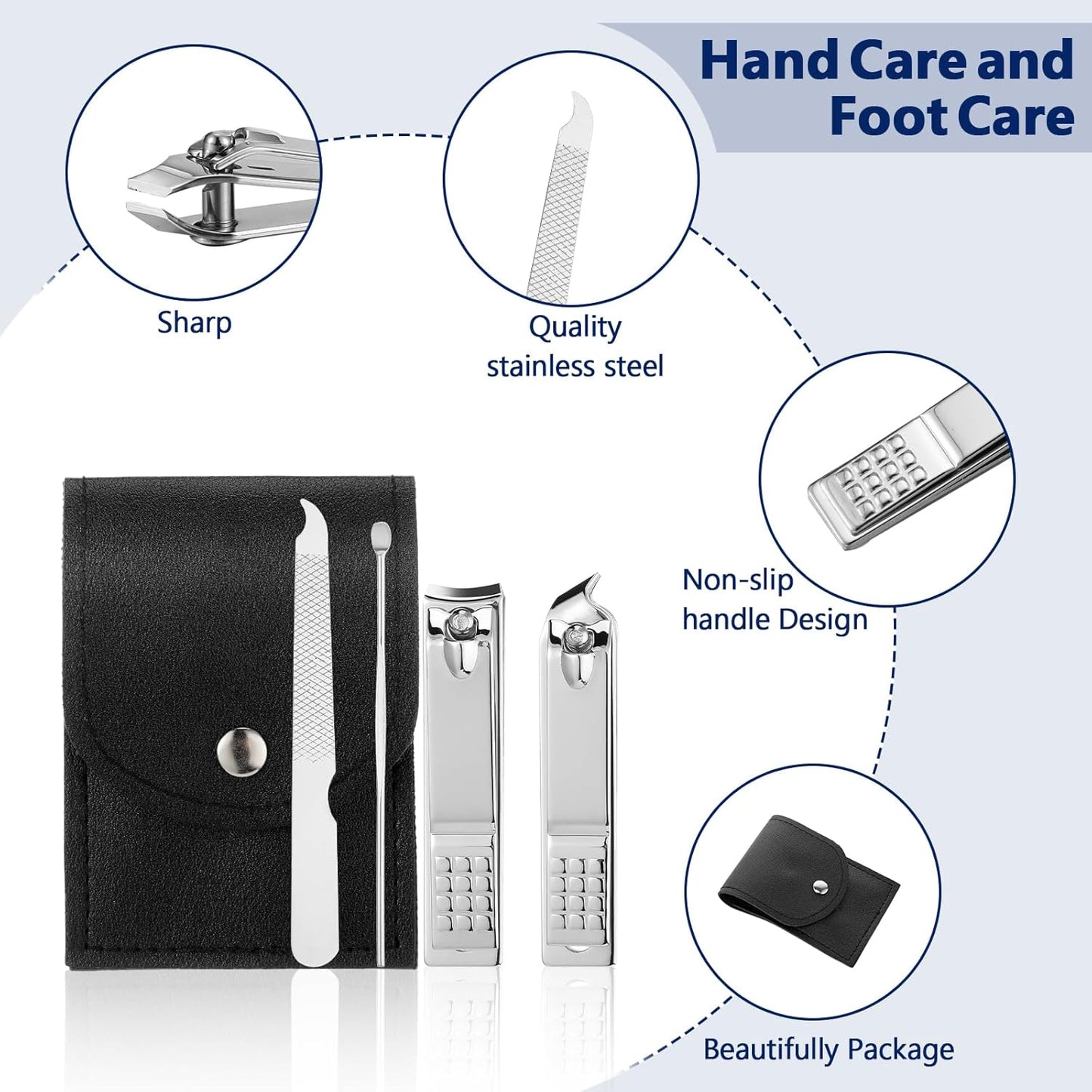 Geosar 50 Set Travel Manicure Kit Bulk Professional Nail Clippers Pedicure Nail Care Tools Grooming Stainless Steel Set with Portable Travel Case, Gift for Christmas Men Women(Black)