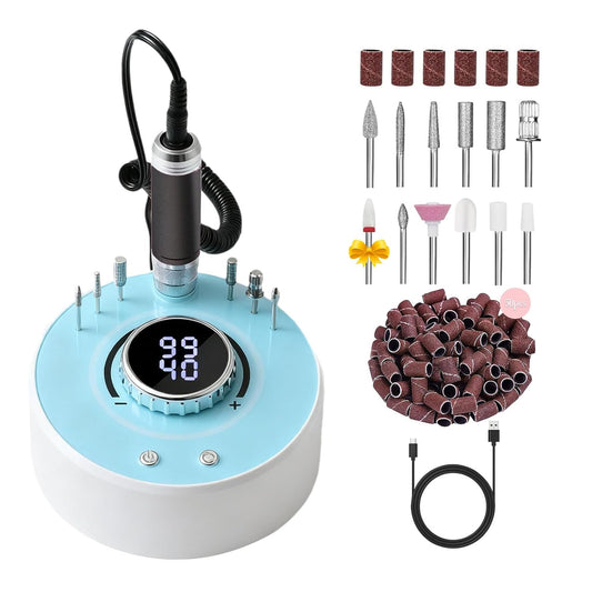 Electric Nail Drill File: Professional 40000RPM Nail E-File Drill, Rechargeable Cordless Nail Drill with Bits & Base for Acrylic Nails Remove Nail Gel Polish Manicure for Home Salon Use (Blue)