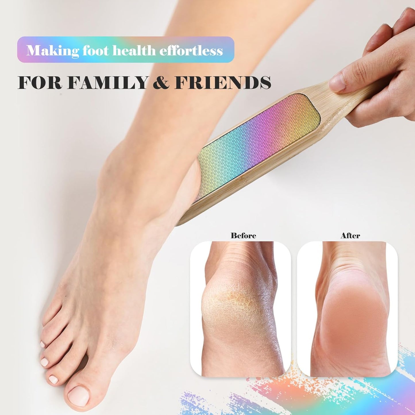 BALUCA Foot File, Double Sided Foot Scraper Callus Remover, Foot Rasp for Cracked Heel and Foot Scrubber Corn Removal Foot Care Tools - Rainbow
