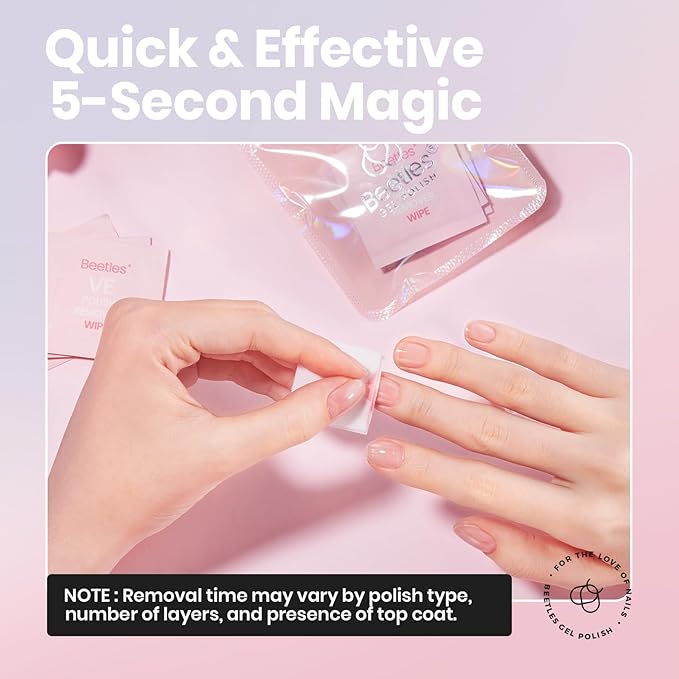 Beetles Nail Polish Remover Pads - Nail Scrubbers (10 Count) 2-in-1 Prep & Lacquer Remover Nail Wipes - Travel-Friendly Fingernail Polish Remover with vitamin E