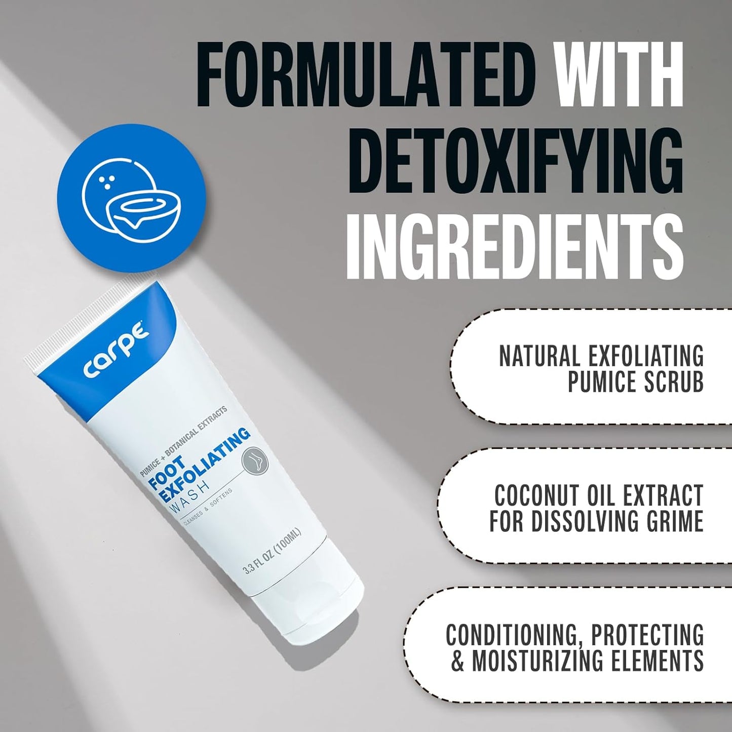 Carpe Exfoliating Foot Scrub - Odor Protection Feet Exfoliator Scrub & Foot Odor Eliminator for Feet - Improves Foot Antiperspirant Performance - Minty Fresh Foot Wash For Women & Men
