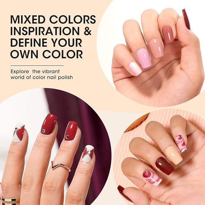 Coffee Brown Nail Polish,16 Colors with Base Top Coat Remover Pads, Nude Gray Burgundy Dusty Rose Air Dry Fall Winter Fingernail Polish Set, Non-Gel, Nail Art Gift for Women Girls