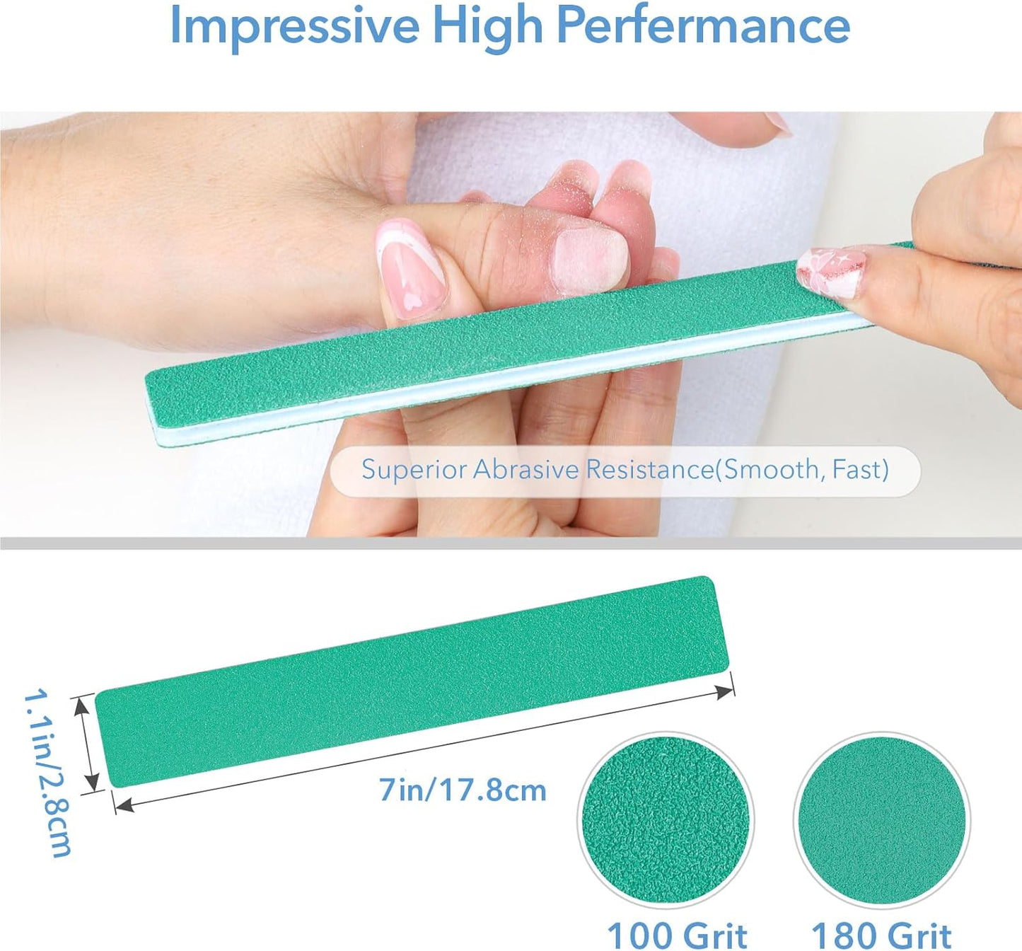 Nail File, 50 Pcs Nail Files 7" Long 100/180 Grit for Acrylic Nails Gel Nails Dip Powder Nails Poly Gel Washable Reusable Double Sided Buffering