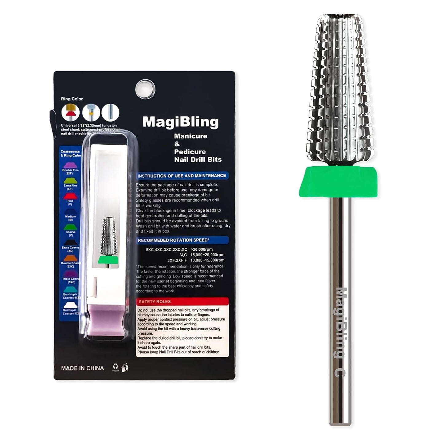 5 in 1 Nail Drill Bits, Straight Cut 3/32'' Professional Tungsten Carbide Bits, Two-way Rotation Easy for Left Hand, Hard Soft Gel Removal Fast Manicure Polishing, Coarse