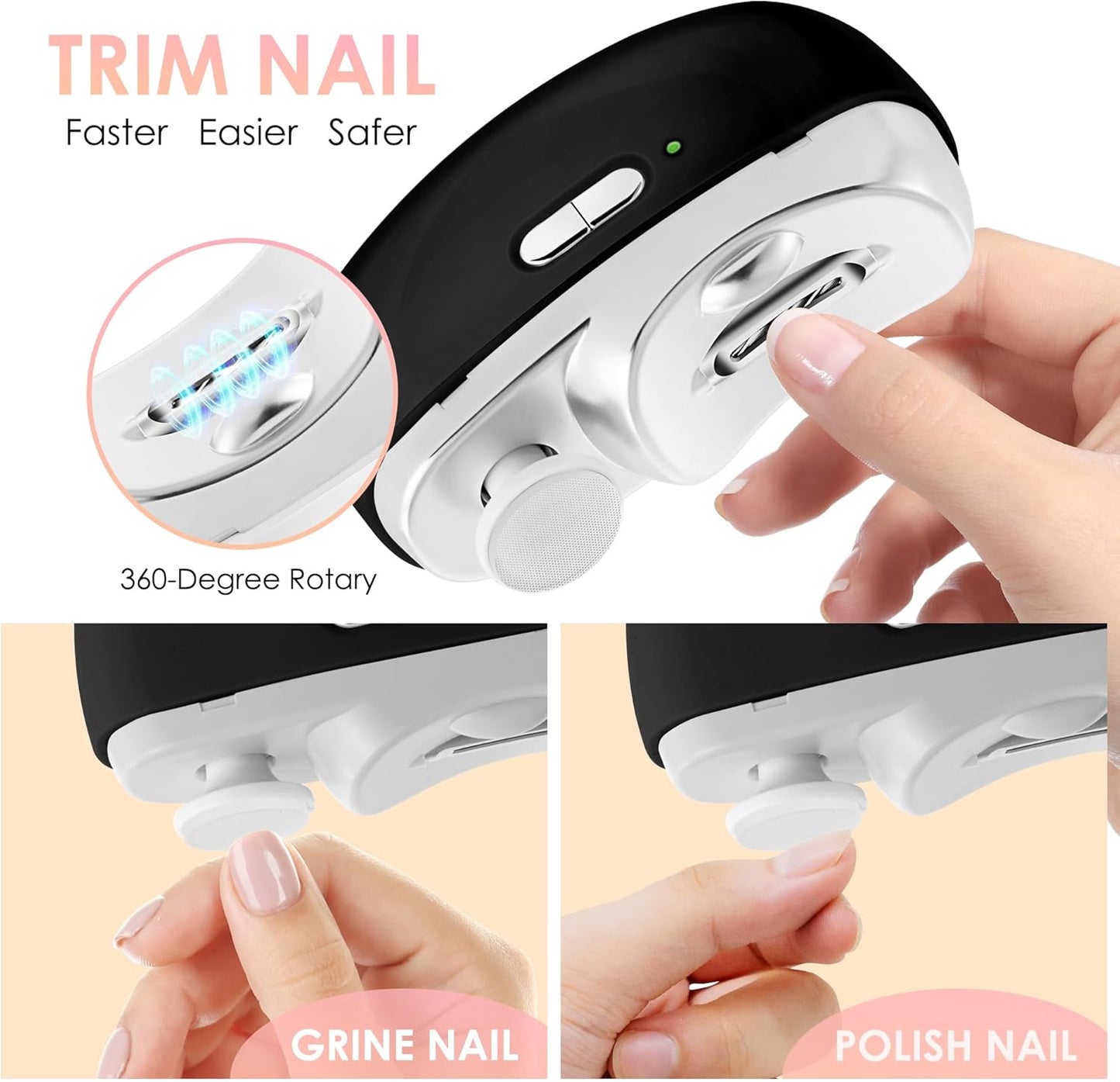 Electric Nail Clipper Upgraded 3 in 1 Automatic - with Polishing, Dust Storage & LED Light, Nail File Toenail Trimmer, Gifts for Women Men Mom Her Him Kids Adults Senior Baby Teacher Students (Black)