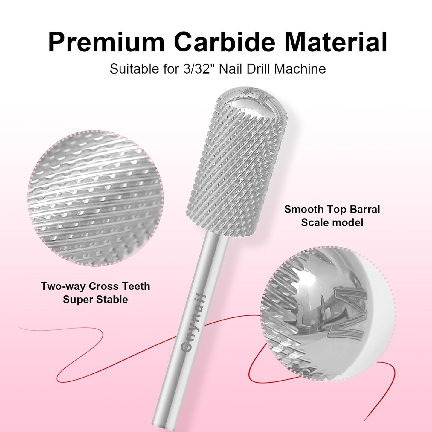 3/32" Large Barrel Smooth Round Top Tungsten Carbide Nail Drill Bit Safety Bit for Gel & Acrylic Removal, 2-Way Rotating Efile Tip, Salon Electric File Accessory (M Grit, Silver)