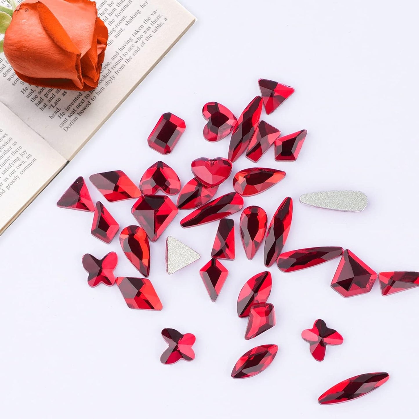 Canvalite 2518Pcs Nail Rhinestones Gems, 12 Styles 3D Glass Red Crystals Charms Shiny Multi Shape Flatback Rhinestones with Gems Picker and Tweezers for DIY Nail Art