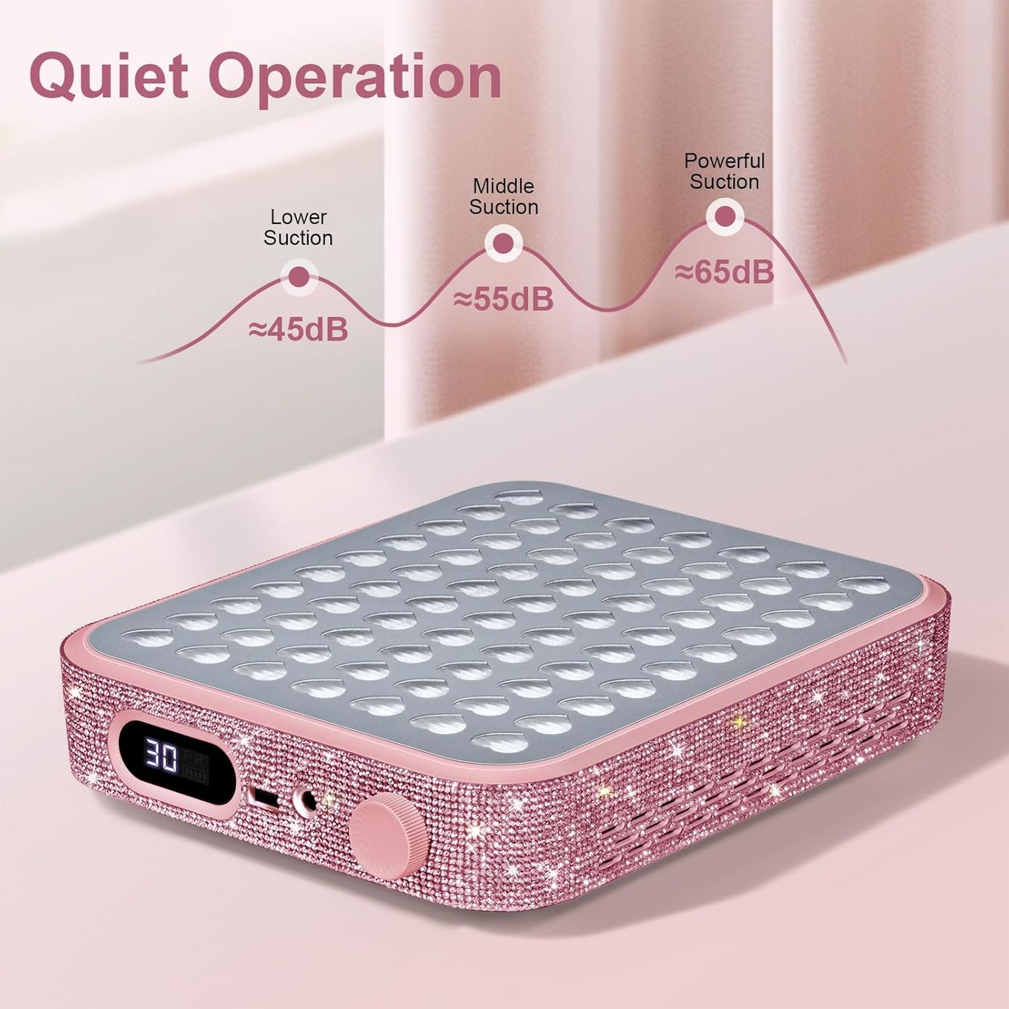 Nail Dust Collector with 2 Reusable Filters,Nail Vacuum Dust Collector Quiet for Nail Tech Art, Powerful Nail Fan and Duster Collector,Nail Vacuum Cleaner for Salon and Home(Pink Diamond)
