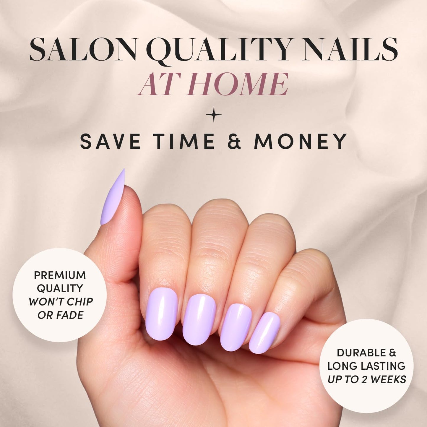 Glamnetic Press On Nails - Lilac | Solid Opaque Light Pastel Purple Round Nails, Salon Quality | 12 Sizes - 30 Nail Kit