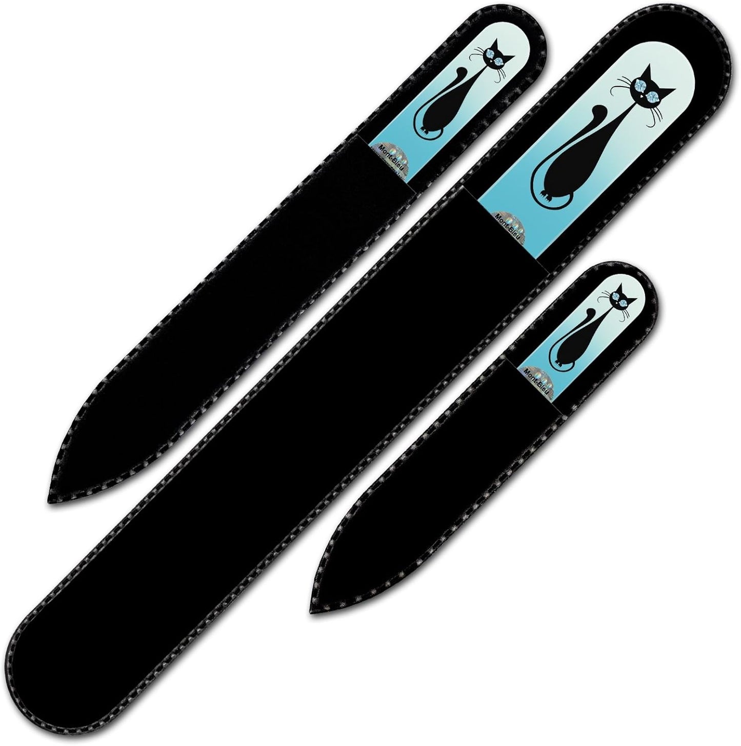 Mont Bleu Set of 3 Cats Crystal Nail Files hand decorated with crystals - Handmade - Czech Tempered Glass