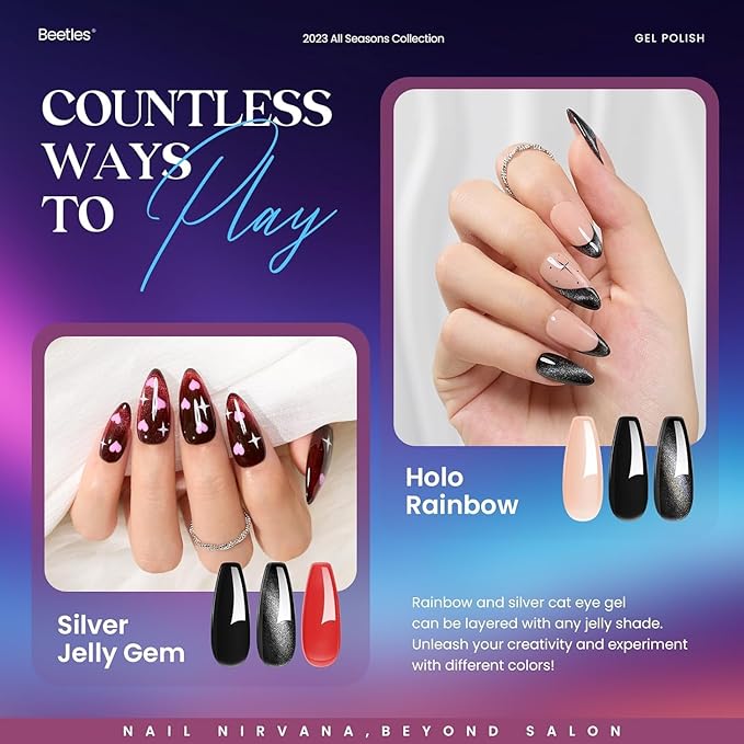 Beetles Halloween Gel Nail Polish - 39 Pcs Jelly Nail Set Glitter Changing Nail Polish Kit Treasure Box Collection with 3Pcs Base Matte and Glossy Top Soak Off Nails