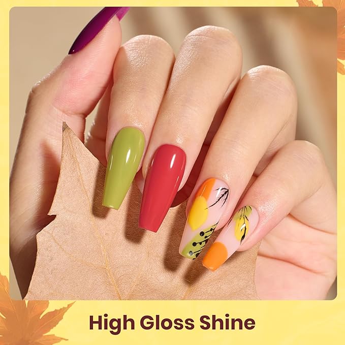 Beetles Fall Gel Nail Polish Set – 6 Colors Red Purple Orange Yellow Green Gel Polish Kit, Soak Off UV LED Gel Nail Polish for Fall Manicure Nail Art Gift for Women