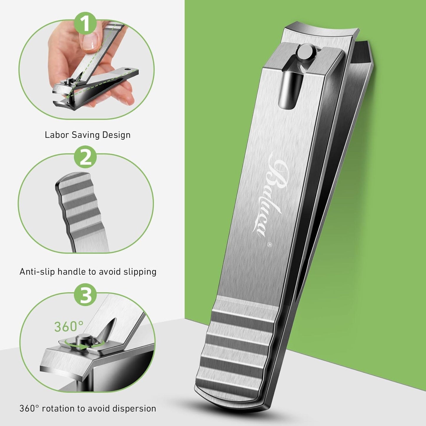 BALUCA Curved Toenail Clipper for Thick Nails, Heavy Duty Stainless Steel Toe Nail Clippers for Seniors, Men & Women, Stainless Steel Nail Cutter for Accurate Trimming and Grooming (Silver)