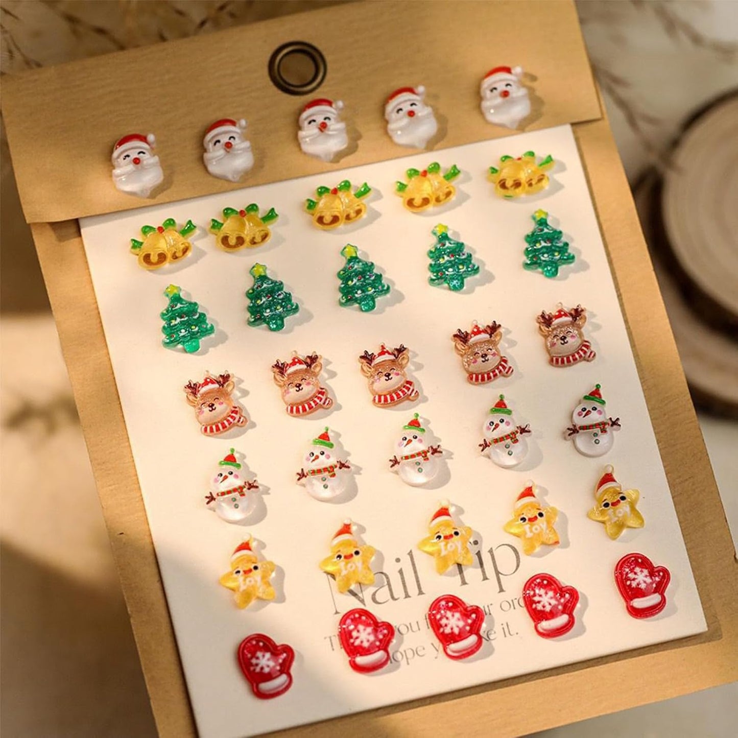 100Pcs Christmas Nail Charms 3D Muti Shape Flat Craft Resin Nail Art Charms Xmas Tree Reindeer Santa Claus Nail Art Rhinestones Snowman Bell Cute Winter Nail Supplies for Craft Making Ornament DIY