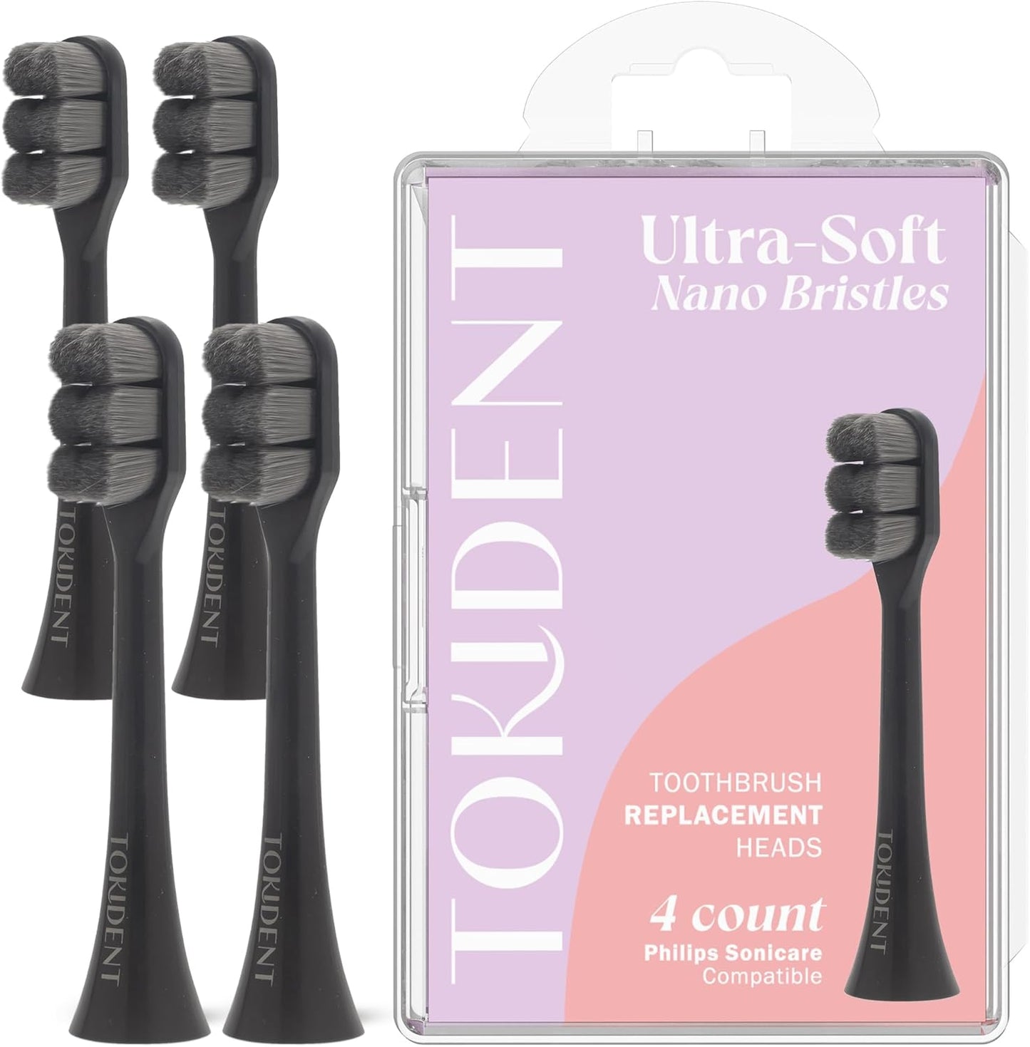 Replacement Brush Heads for Philips Sonicare Electric Brush - Ultra Soft Toothbrush Heads for Sensitive Teeth & Gums - Replacement Head with 10,000 Wave Cut Nano Bristles - 4 Pack - Stealth