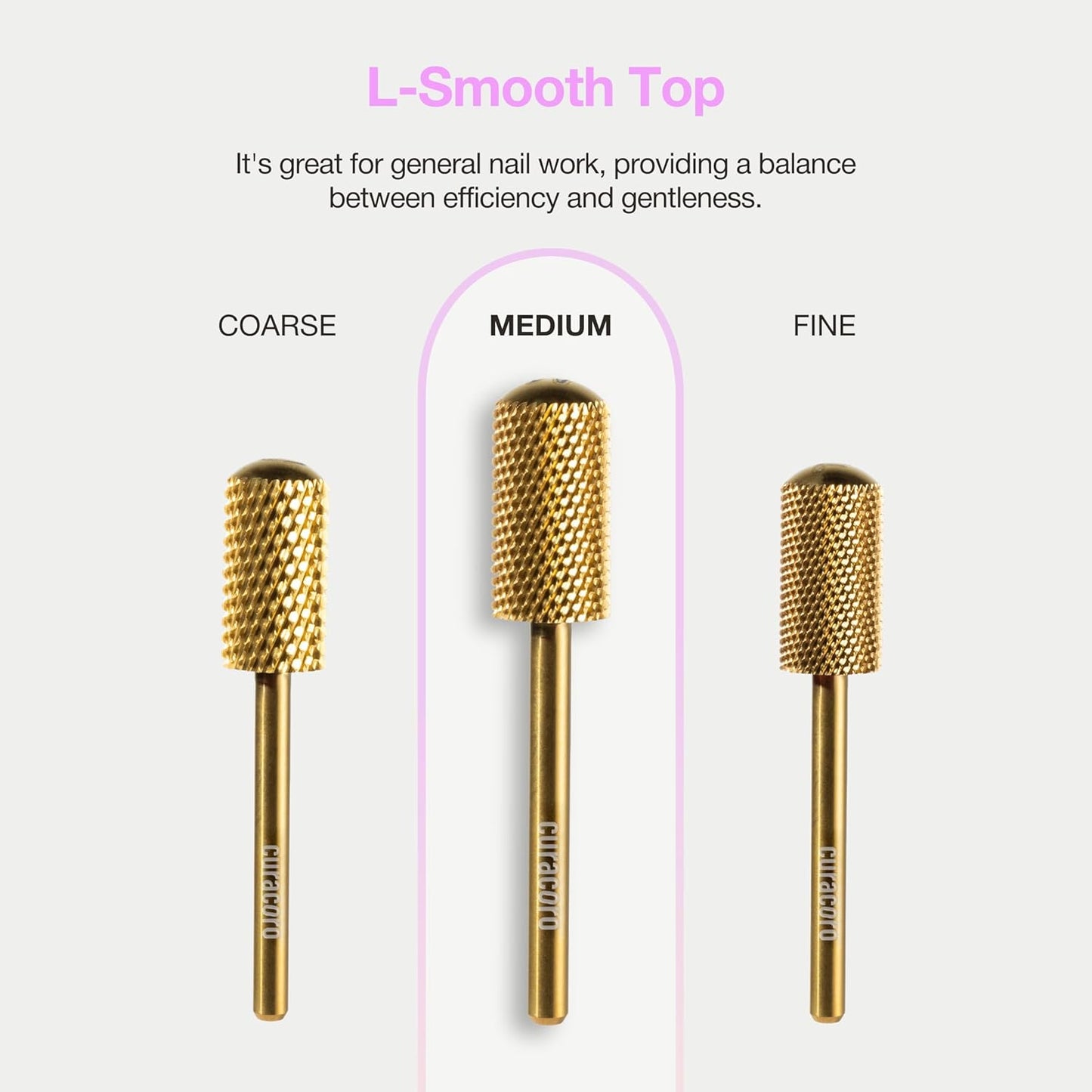 Curacoro Nail Drill Bits 3/32'' - L-Shaped Smooth Stop Barrel Carbide Bit (Medium) for Professional Finish, Refine & Smooth Acrylic or Gel Nails, Nail Art Pedicure Manicure Salon & Home