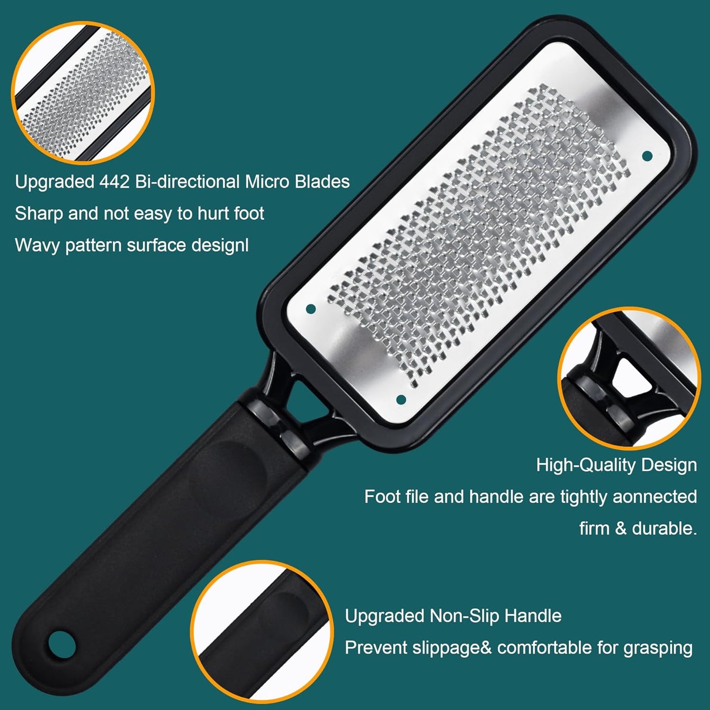 Foot File Foot Scrubber Pedicure, 2 Pcs Stainless Steel Callus Remover for Feet, Professional Foot Grater Rasp Scraper Corns Callous Removers Tool to Hard Skin Corns for Dry and Wet Fee