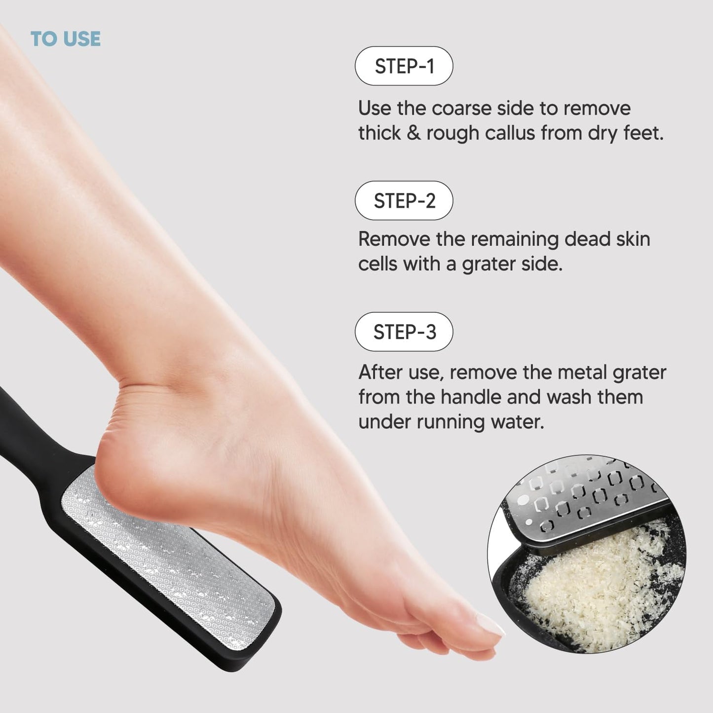 2Steps Stainless Steel Callus Remover, Effective for Thick Callus and Cracked Feet Pedicure Rasp, Remove Hard Skin, Grater Foot File, Foot Scrubber, Professional Foot Care