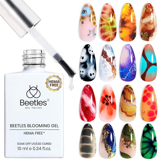 Beetles Blooming Gel - Hema Free Clear Blossom Blooming Gel Polish for Spreading Effect DIY Watercolor Floral Print Soak off U V LED Lamp Cure Nail Diy Manicure Art Design Gift