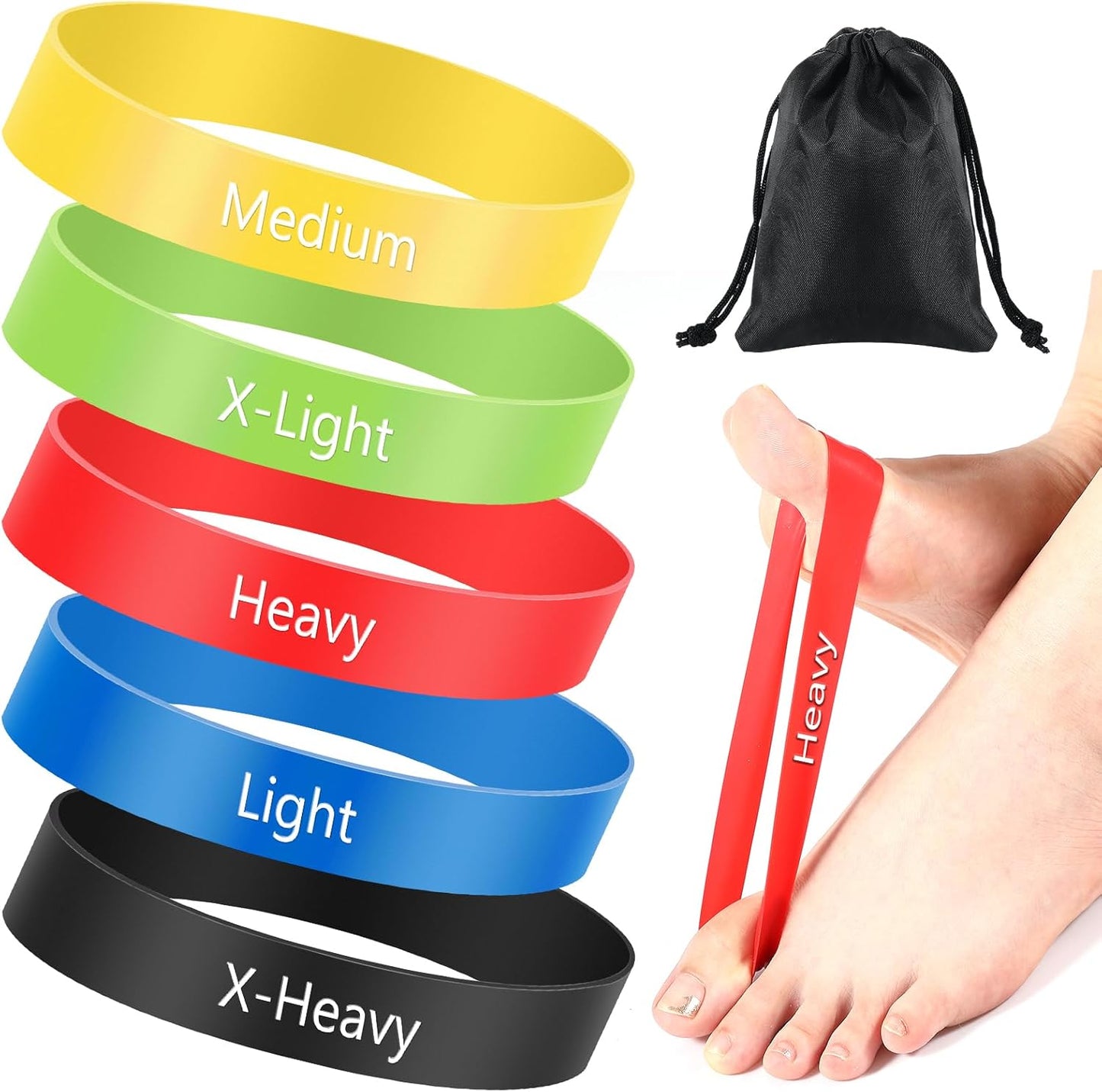 Set of 5 Toe Stretcher Bands for Bunions Correction Foot Big Toe Spacers Resistance Straightener Loop Bands with Carry Bag for Women Men Hallux Valgus Alignment Yoga Exercise(Multicolor)