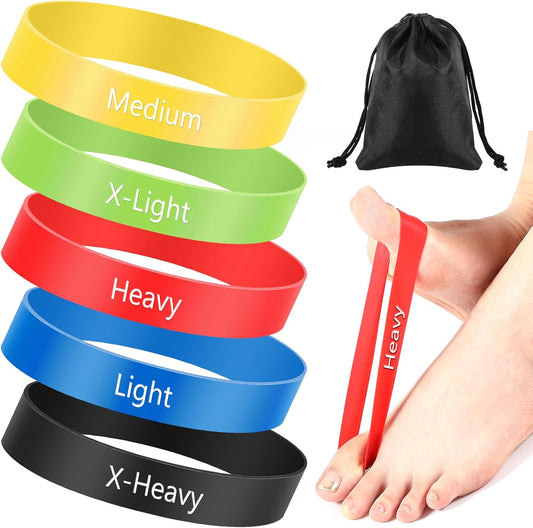 Set of 5 Toe Stretcher Bands for Bunions Correction Foot Big Toe Spacers Resistance Straightener Loop Bands with Carry Bag for Women Men Hallux Valgus Alignment Yoga Exercise(Multicolor)