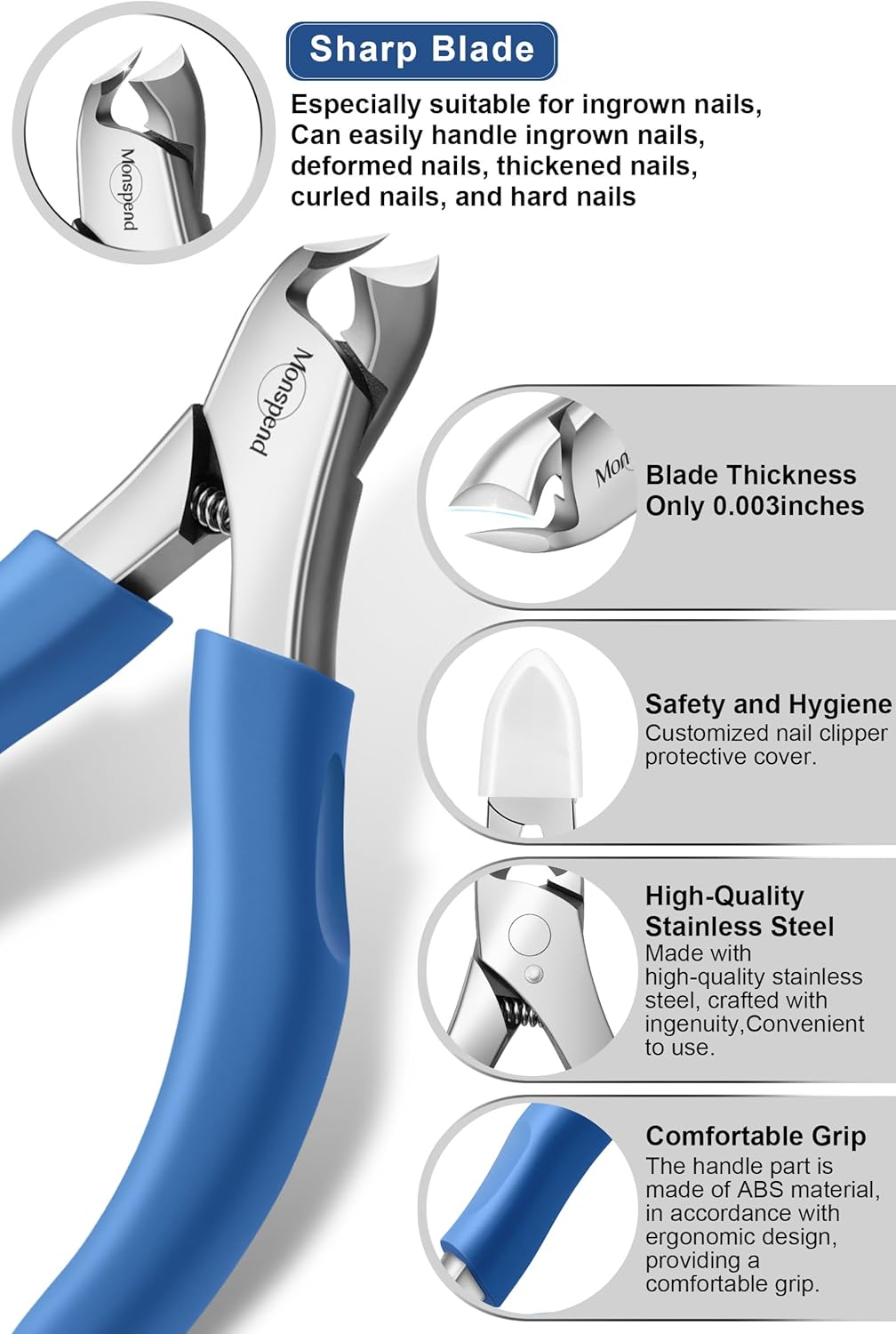 Toenail Clippers for Seniors Thick Toenails, Heavy-Duty Toenail Clippers, Adult Thick Toenail Long Handle,Aluminum Storage Box (Blue)