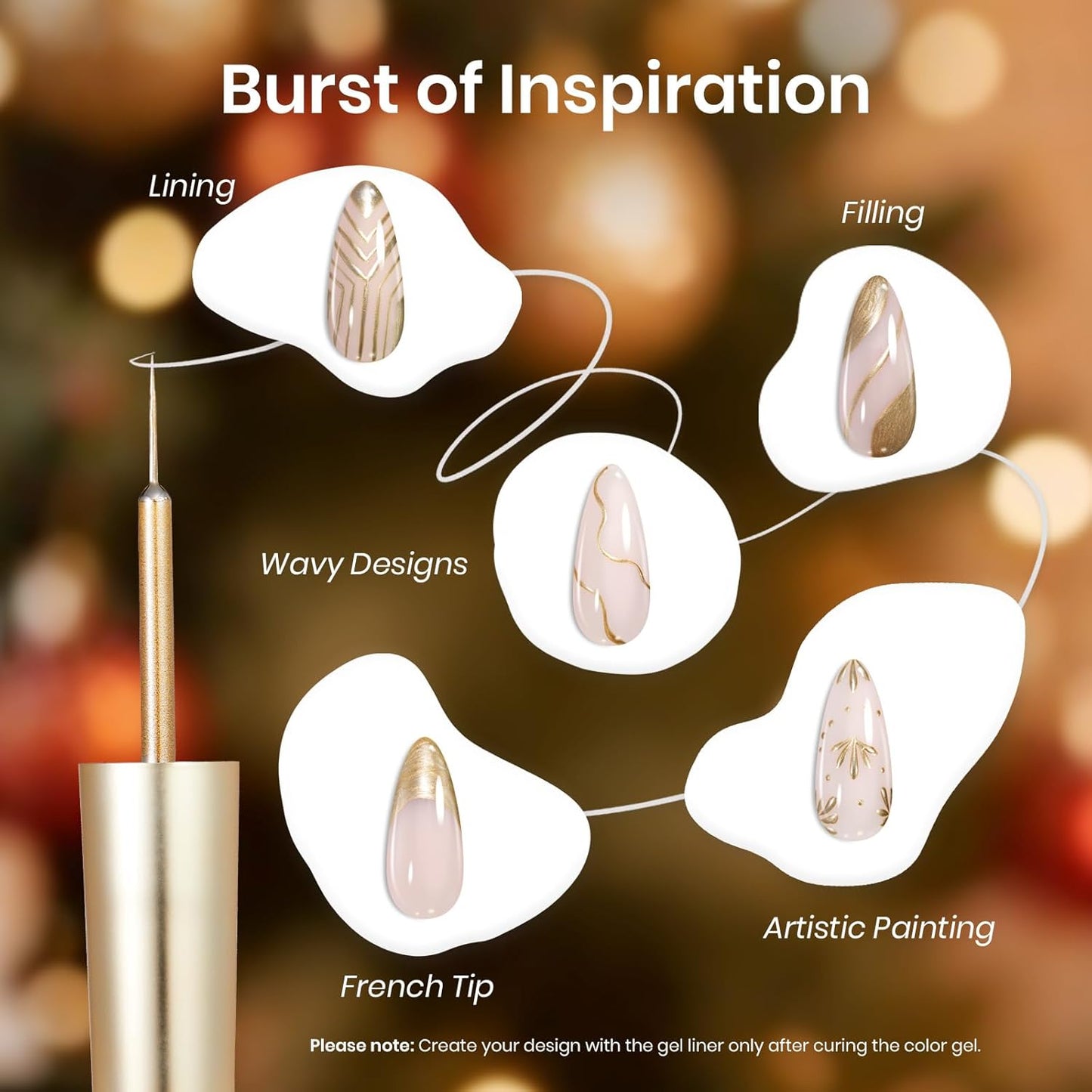 Beetles Metallic Gel Nail Polish Liner Set Gold Silver 2pcs Gel Liner Nail Art Chrome 3D High-Gloss Effect for Nails Paint Design with Thin Brush DIY French Manicure Gift for Women