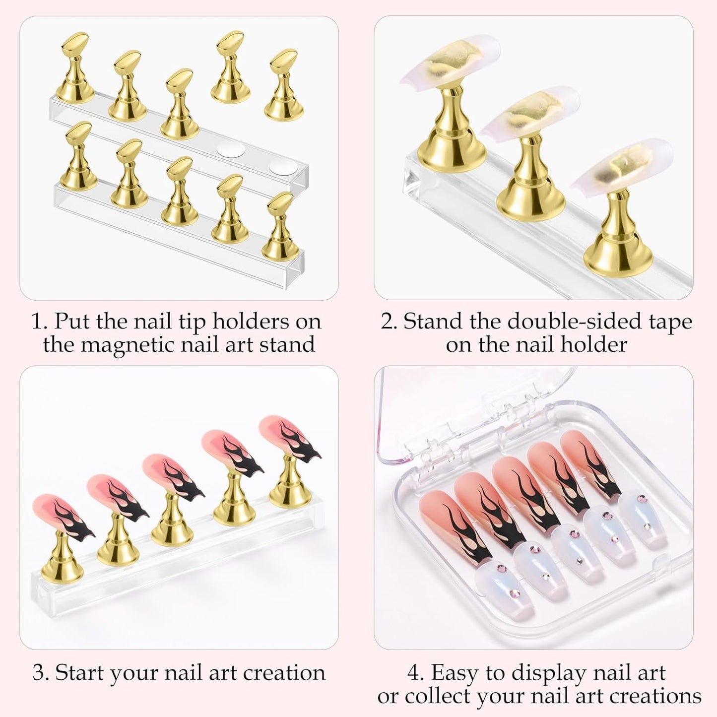 Etercycle Nail Stand Acrylic Nail Art Display Stand Practice Nail Holder for Painting Nails Magnetic Practice Stands with Double-sided Tape For DIY Salon Supplies (Gold)