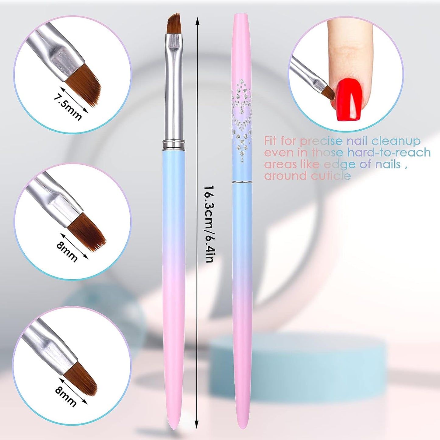 cobee 3 Pack Nail Painting Clean Up Brushes, Nail Art Clean Up Brushes - Round, Angled, Flat