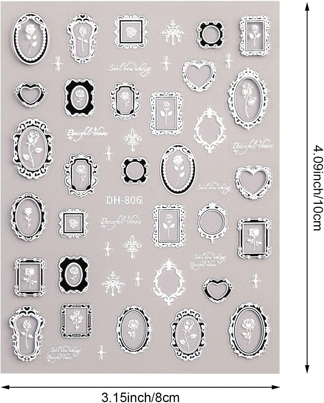 4 Sheets Vintage Nail Stickers for Women, 5D Embossed Frame Nail Decals for Designe Nail Art Supplies Manicure Decoration Accessories