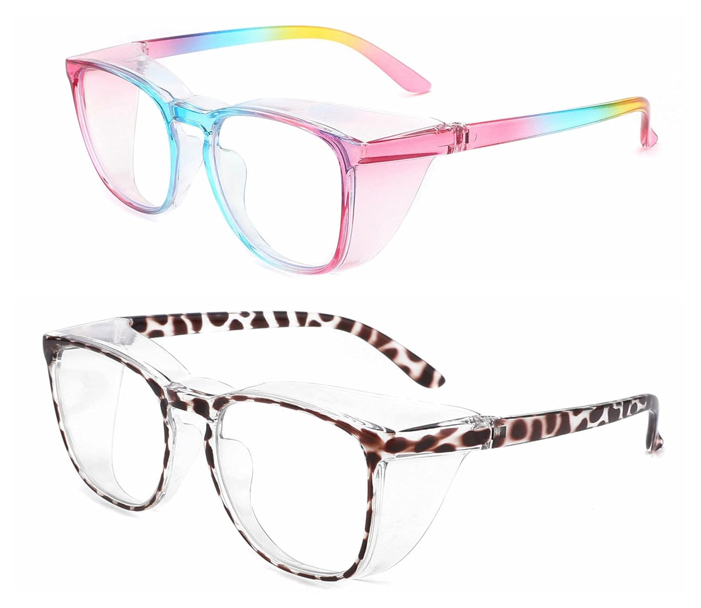 Alsenor Safety Glasses Anti Fog Goggles Protective Eyewear Blue Light Blocking Anti Dust UV Protection Glasses For Men Women (2 Pack (Rainbow + Newleopard))