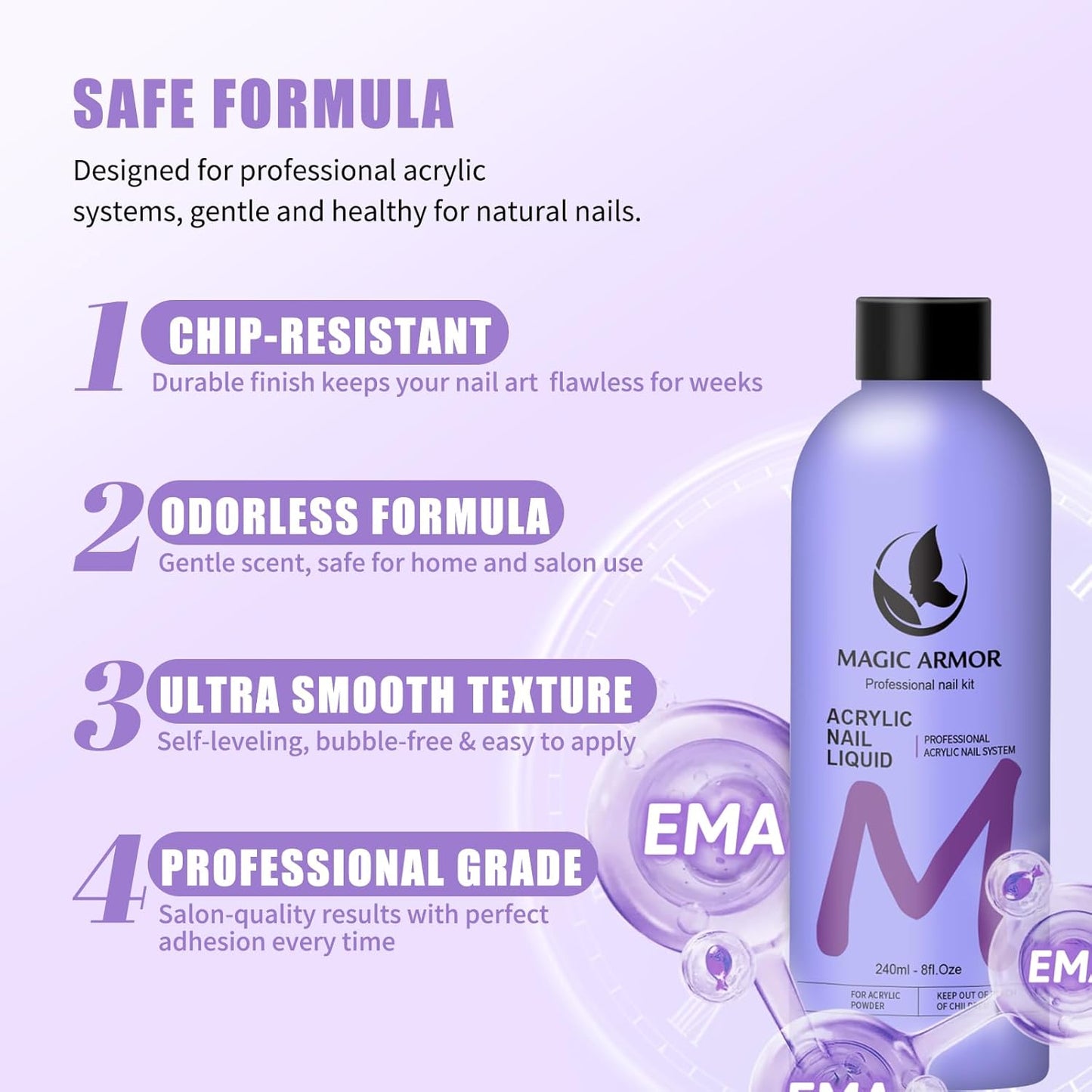 8FL.OZ Acrylic Liquid Monomer Acrylic Nail Liquid Non-Yellowing Acrylic Liquid Professional EMA Monomer Liquid for Acrylic Nail Extension and Carving, DIY Home Nail Salon Use
