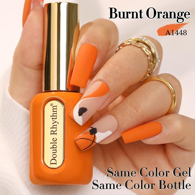Double Rhythm 0.50 OZ Gel Polish Hema Free Same Color Same Bottle Golden Round Translucent Neutral Natural Milky 15 ML Jelly UV Polish Art DIY at Home (Burnt Orange-C1448)