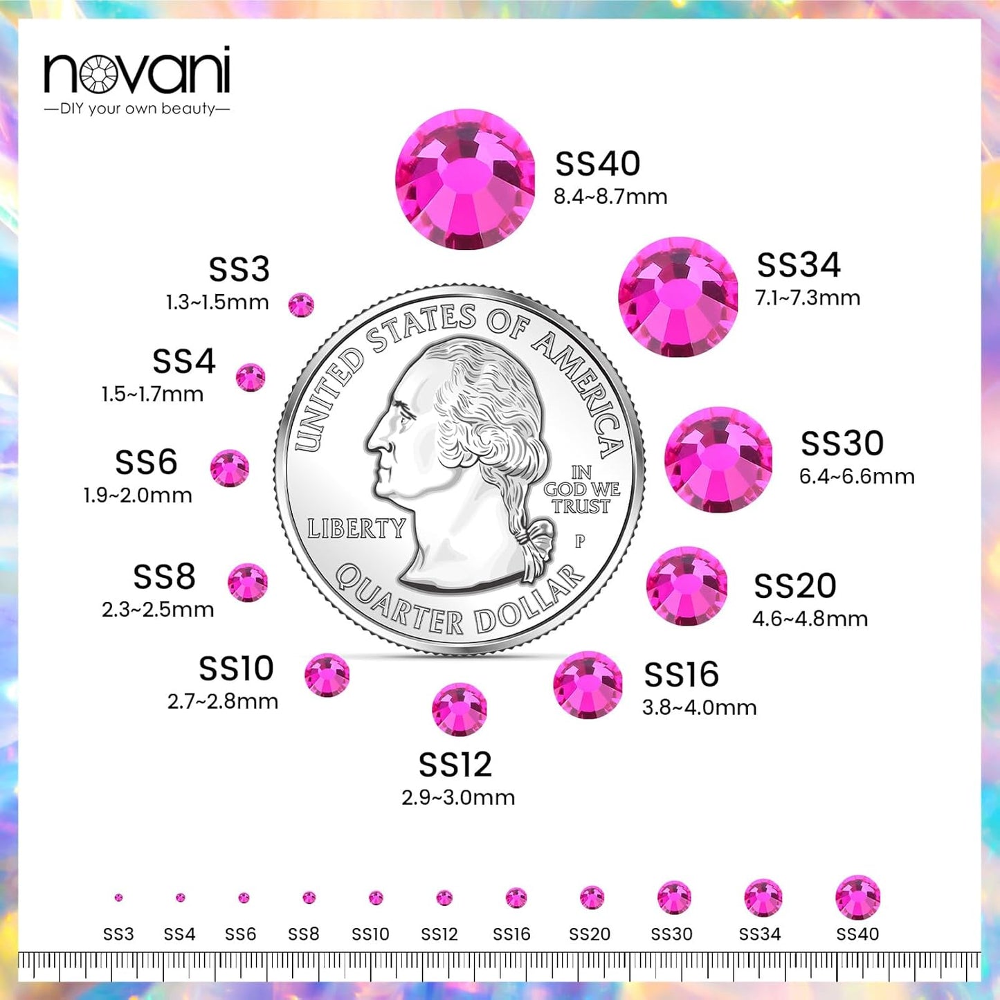 Novani Rhinestones Flatback Rhinestones Glass Nail Gems Stones Jewels Round Gemstones Non-Hotfix Crystal,SS8,1440 Pieces,Peach