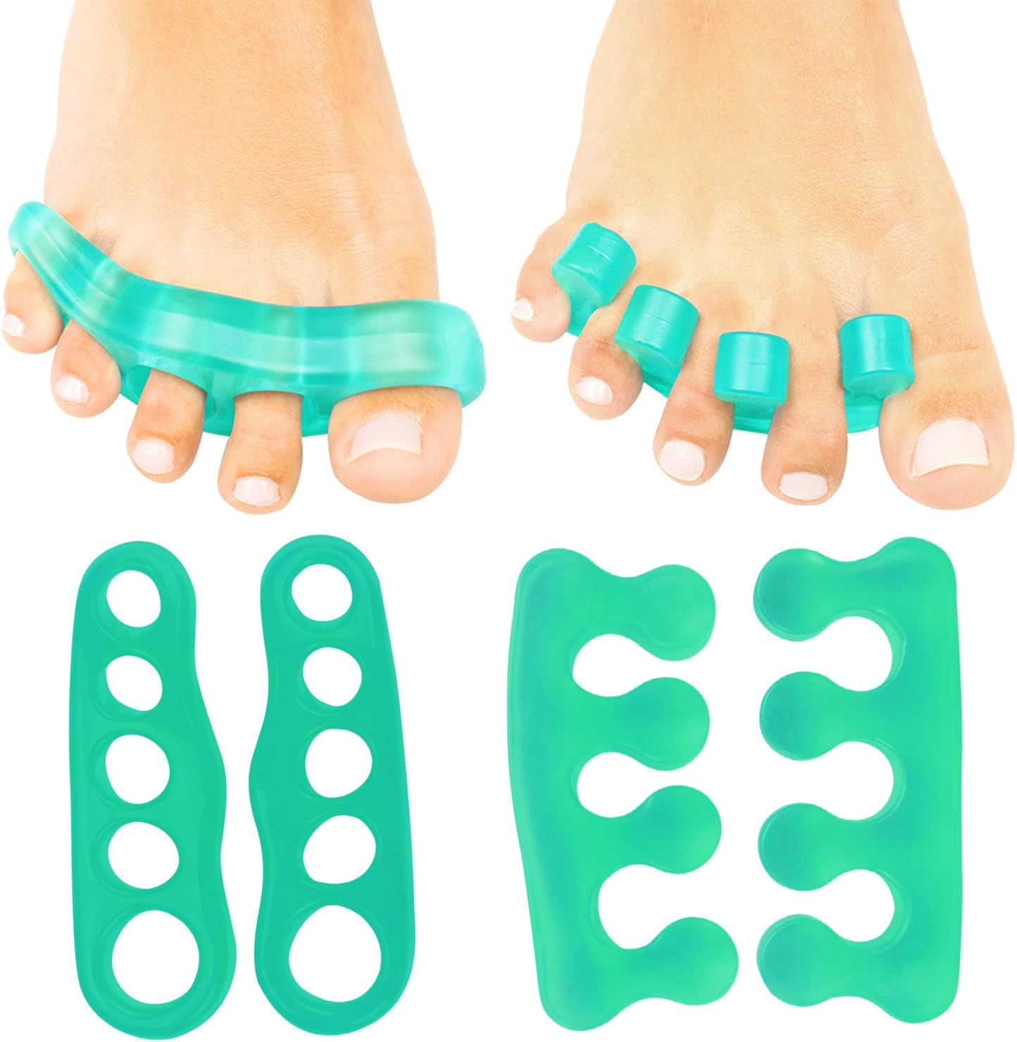 ViveSole Toe Separators for Men & Women Small (2 Pairs) - Silicone Gel Spreaders - Therapeutic Spa Stretchers for Plantar Fasciitis, Bunions, Overlapping Hammer Toe Spacers - Metatarsal Yoga Cushion